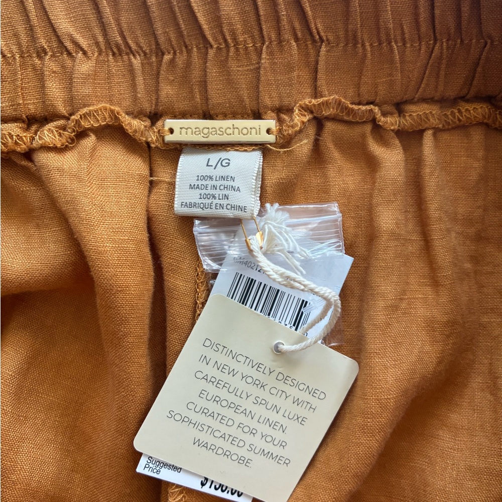 Gorgeous Magaschoni Linen Wide Leg Pants - High Waist, Pleated, Elastic Waist - Picture 4 of 7
